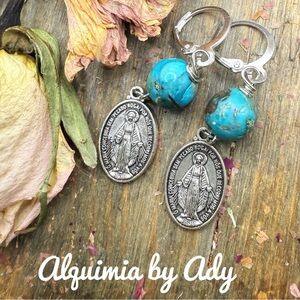 Alquimia Silver and Turquoise Earrings Virgin Mary